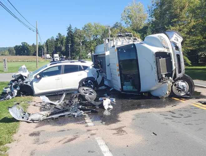 Fuel tanker flips in Montoursville crash